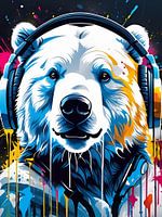 Polar bear in headphones, graffiti