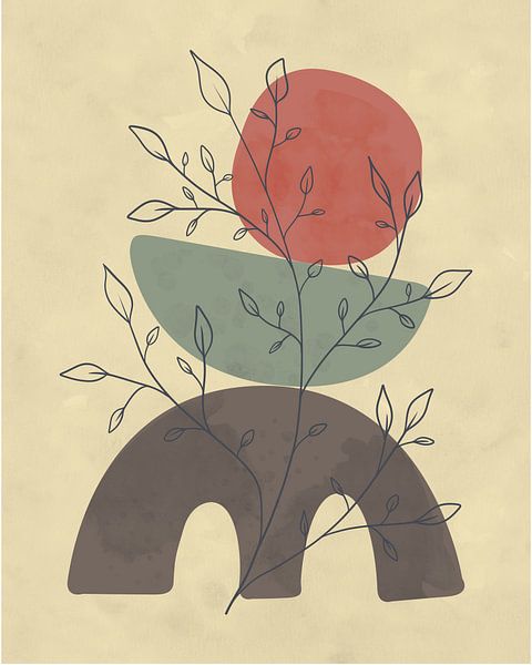 Abstrakte Landschaft in Erdtönen mit einem Baum von Tanja Udelhofen