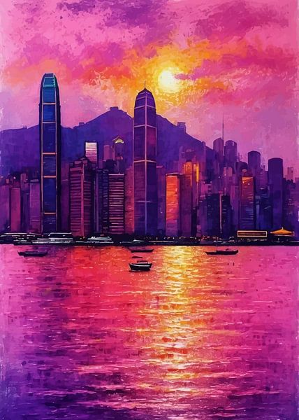 Hong Kong Skyline Stadtbild Dämmerung von MIROKKU