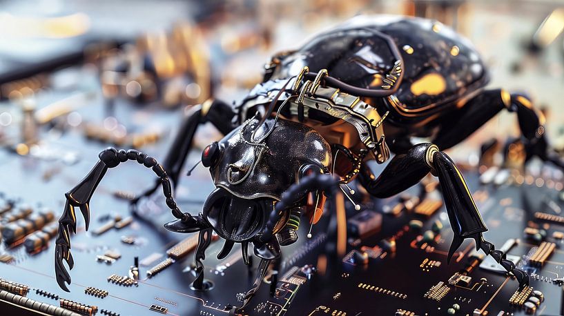 Steampunk beetle on circuit board by Frank Heinz