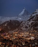 Zermatt in the evening with the Matterhorn in the background