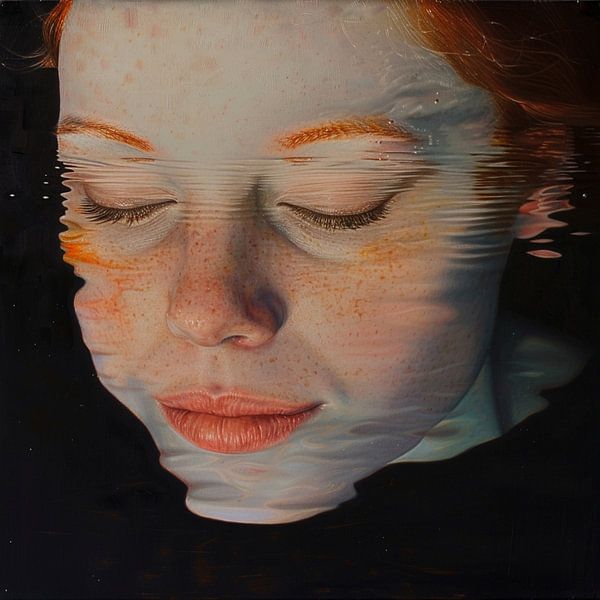 Hyperrealismus Frau Portrait Wasser Emotion Reflektion von gm_designs