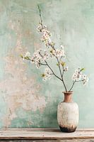 Japandi Blossom Branch auf Mint Kreidefarbe