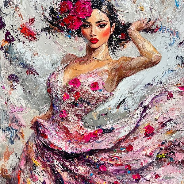 Impressionistische, dynamische Flamenco-Tänzerin in Rosa von Lauri Creates