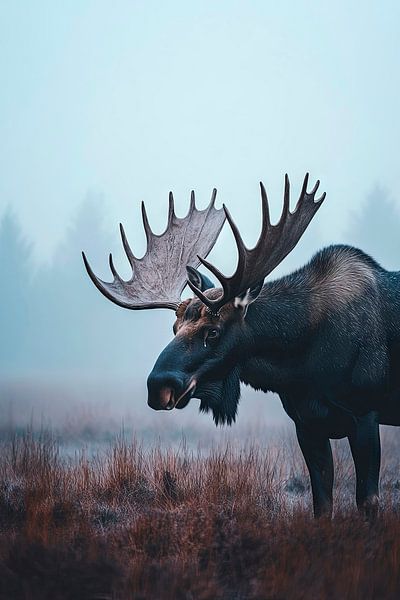 Majestätischer Elch im Nebel von Poster Art Shop