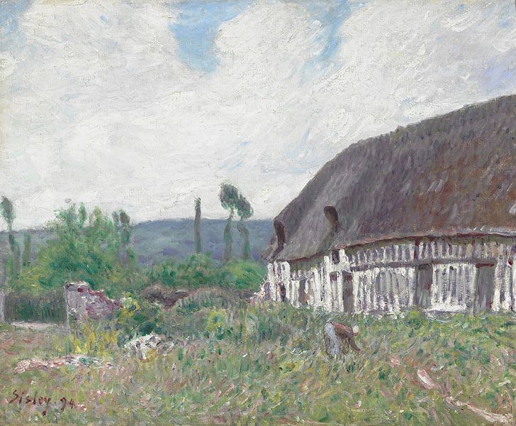 Strohgedecktes Landhaus in der Normandie, Alfred Sisley von Meisterhafte Meister