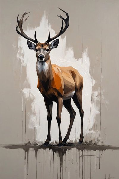 Cerf abstrait dans le style de la peinture goutte à goutte moderne par Art & Soul Creations