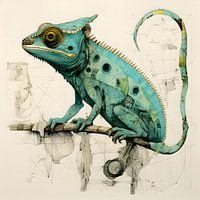 Chameleon & Blueprint - An Artistic Intersection of Nature and Mechanics