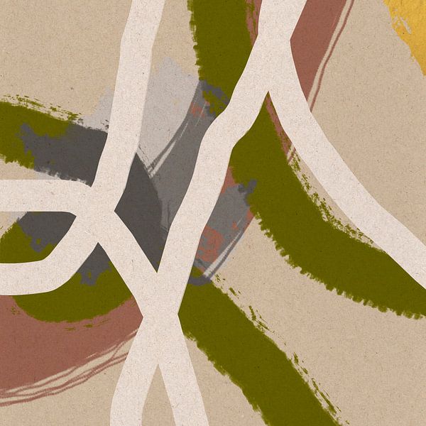 Moderne abstrakte Malerei organische Linien und Formen grün, beige von Dina Dankers