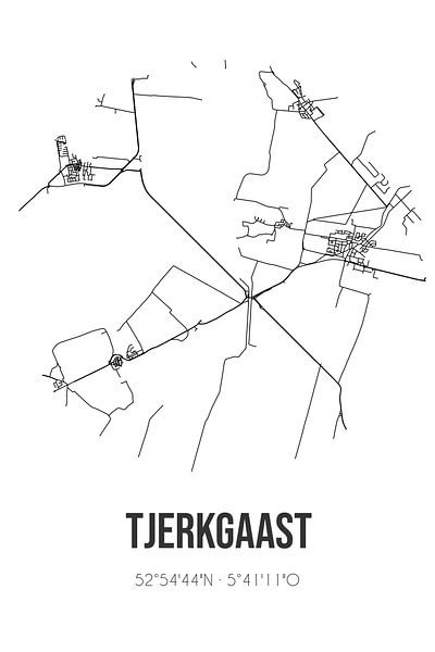 Tjerkgaast (Fryslan) | Carte | Noir et blanc par Affiches de lieux