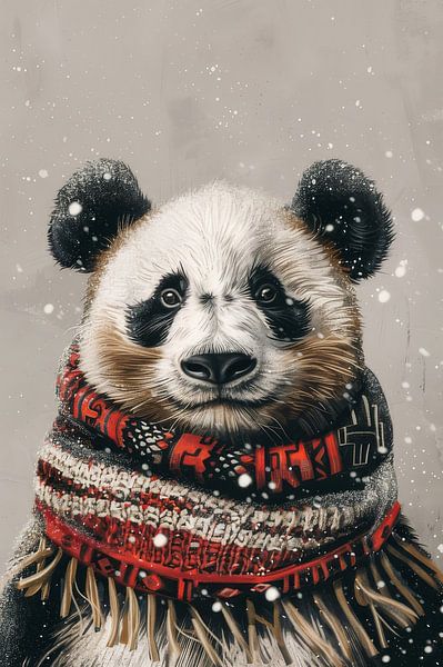 Winterwärme - Panda im Schnee von Eva Lee