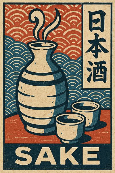 Sake Wall Print – Retro Japanese Drinks Kitchen Poster by Travel Shop
