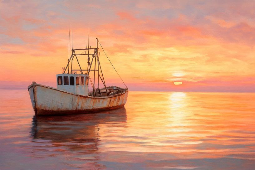 Fischerboot im Sonnenuntergang von Poster Art Shop