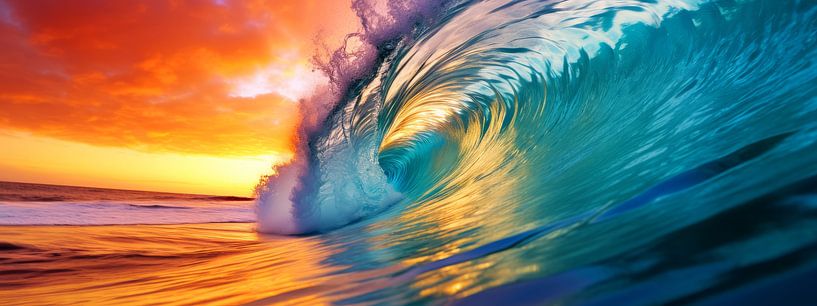 Vague déferlante à l'heure d'or par Vlindertuin-Art