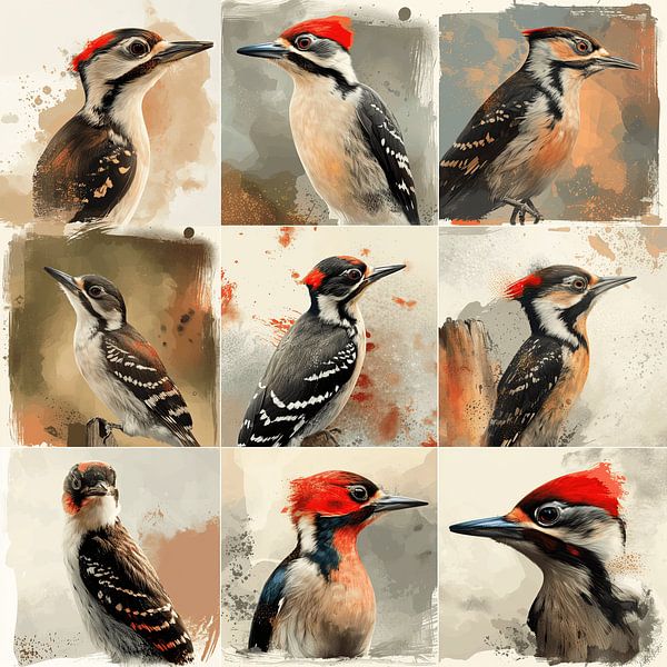 Collage of pied woodpeckers by Mel Digital Art