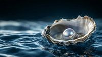 Illuminated Pearl in Oyster with Dark Ocean Scene