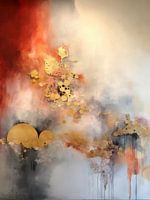 Abstract schilderij in rood, grijs en goud  krachtig expressief kunstwerk