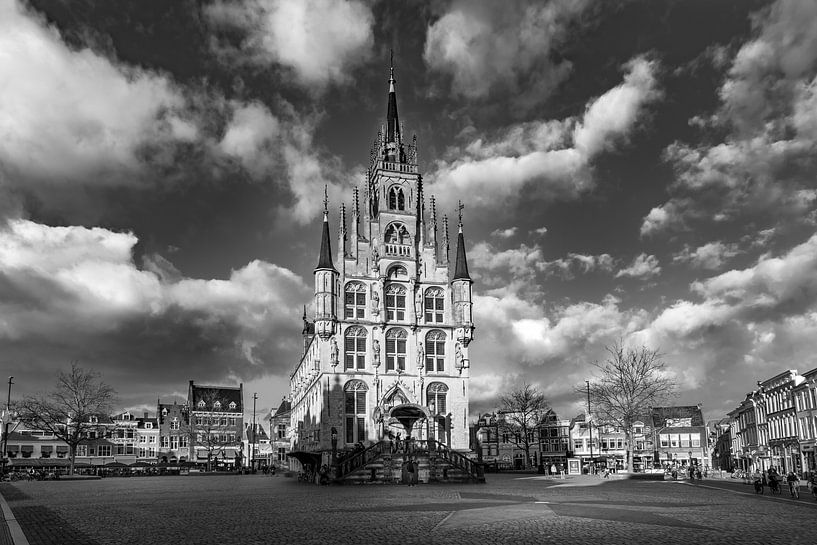 City Hall Gouda on the Market Square in black and white by Remco-Daniël Gielen Photography