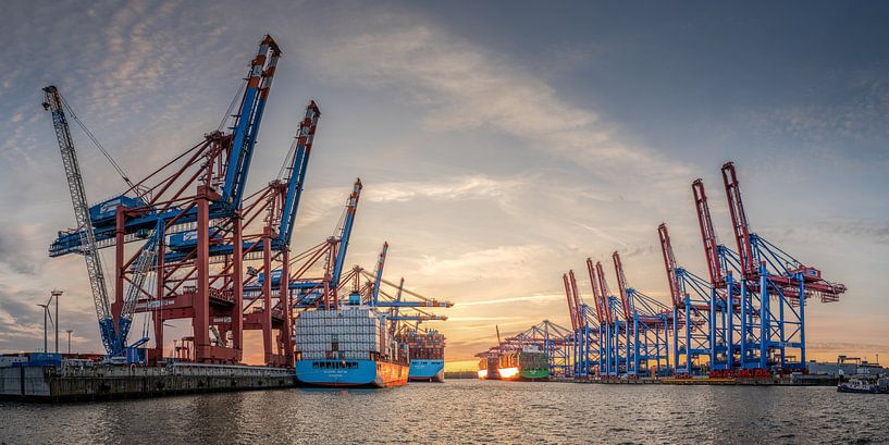 Containerhafen bei Sonnenuntergang von Jonas Weinitschke