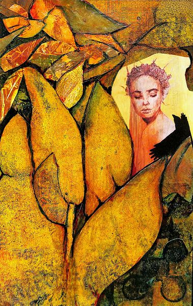 Woman with black crow. (collage ) by Ineke de Rijk