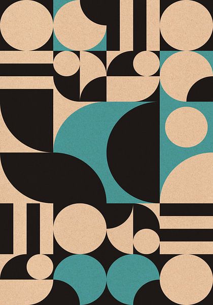 Vie rétro des années 70. Art géométrique abstrait en noir, bleu clair et blanc. par Dina Dankers
