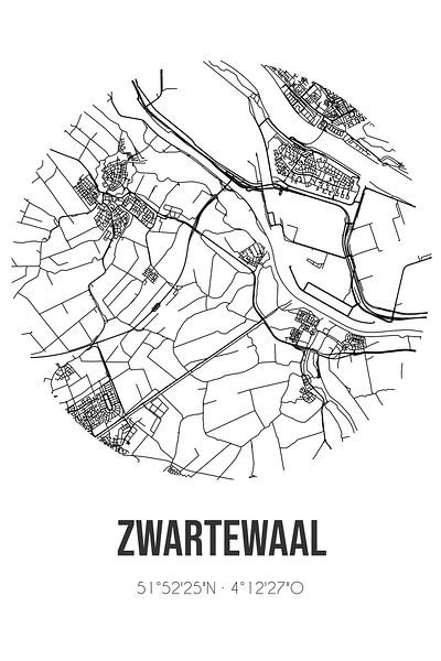 Zwartewaal (South Holland) | Map | Black and White by Prints of Place