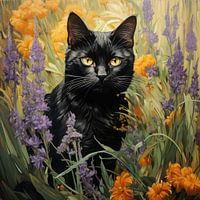 Black Cat and Flowers inspiré par Vincent van Gogh