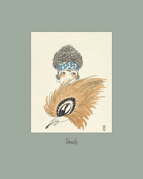 Timid - Art Deco woman behind big fan, boho, chic by NOONY