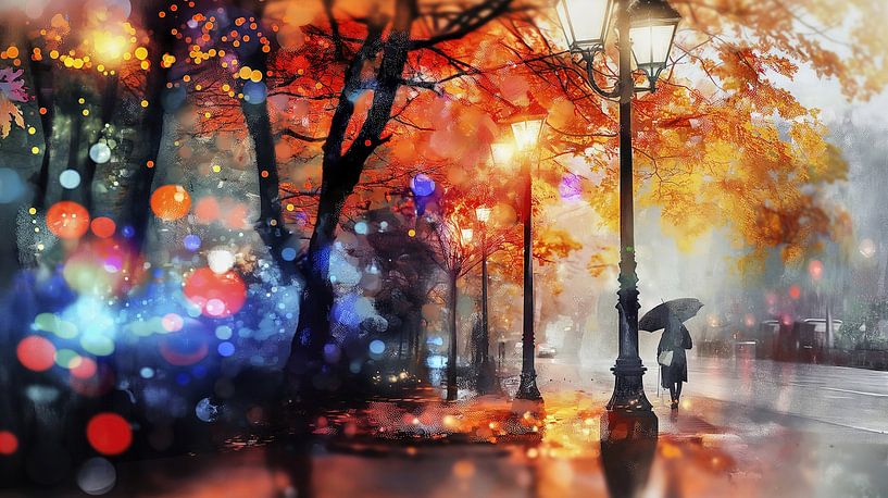 Walk in the rain with a play of lights by Frank Heinz