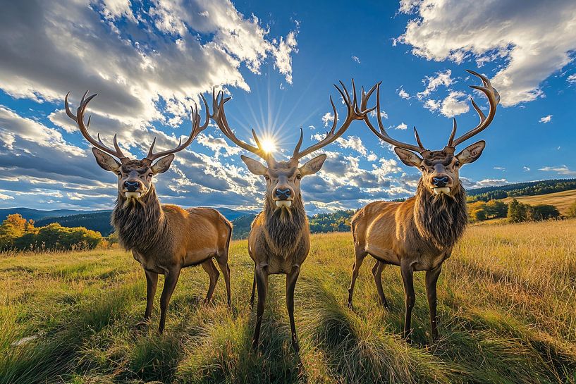 Drei Hirsche im offenen Feld von Art & Soul Creations