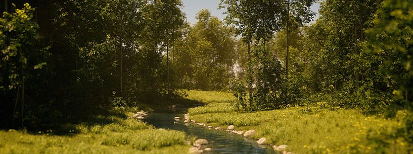 Grass and birch trees on river banks. by Ysbrand Cosijn