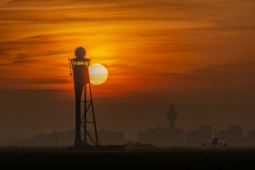 Dawn has gold in its mouth! Sunrise at Schiphol photographed along the Polderbaan. by Jaap van den Berg