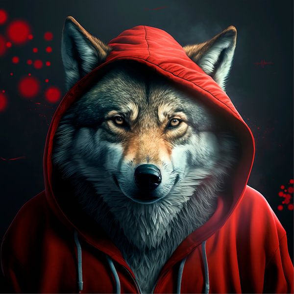 Loup avec un bonnet rouge par Carla van Zomeren