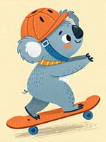 Koala sur un skateboard - Illustration d'un animal de dessin animé avec un casque