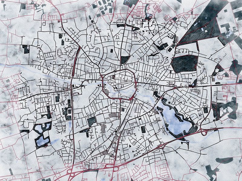 Map of Bocholt with the style 'White Winter' by Maporia