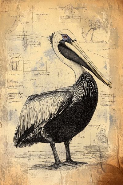 Pelikan im wissenschaftlichen Studium Klassische Illustration von Eva Lee