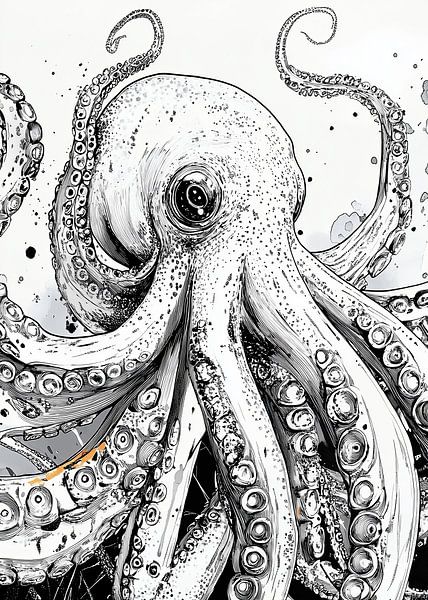 Dessin blanc de la pieuvre #octopus par JBJart Justyna Jaszke