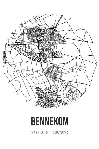 Bennekom (Gueldre) | Carte | Noir et blanc par Affiches de lieux