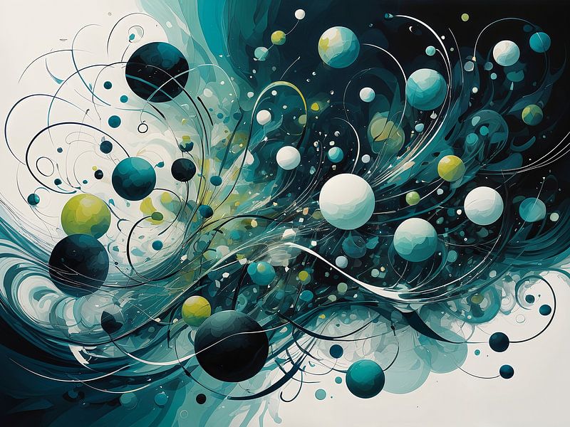 Abstraction tourbillonnante de cercles bleus et verts par Bart Veeken