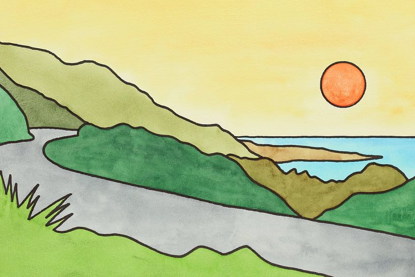 Roadtrip Westküste Neuseeland Teil 1 von 2 (abstrakte Aquarellmalerei Küstenlandschaft Sonnenaufgang von Natalie Bruns