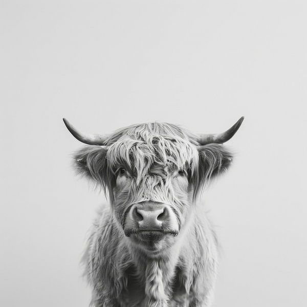 Highland-Rind Porträt in Schwarz-Weiß von Poster Art Shop