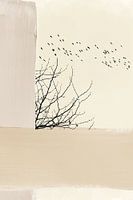 Arbre abstrait et oiseaux - Japani Wabi Sabi Digital Wall Art | Minimalist Printable Decoration