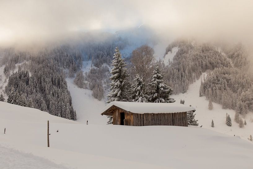 Mountain hut in the Snow by Guido Akster