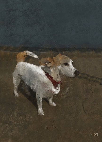 Amy, Malerei eines Hundes, Tiermalerei mit Blau und Braun von Hella Maas