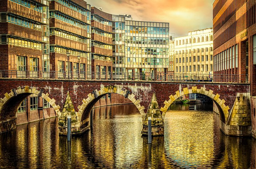 Reflection Ellernstorsbrücke in the Herrengrabenfleet in Hamburg by Dieter Walther