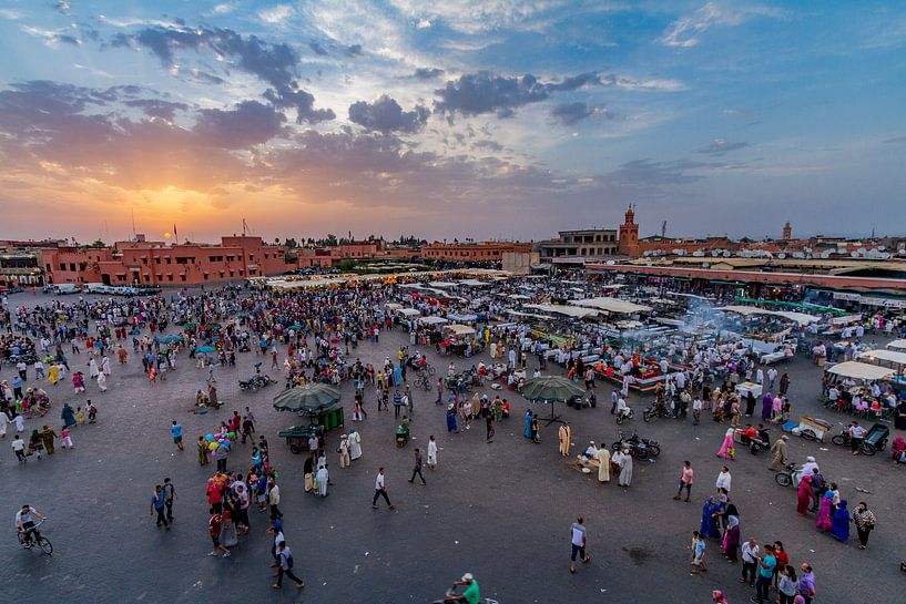 Sunset on Djemaa el Fna square in Marrakesh by Easycopters