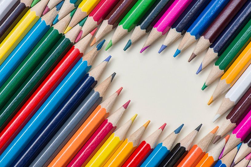 Abstract composition of a set wooden colour pencils by Tonko Oosterink