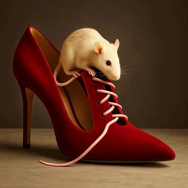 Escarpin rouge pour femme avec souris par Basahen