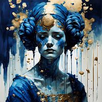 Priestess portrait in dark blue and gold