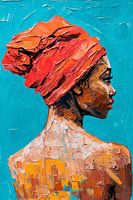 Frau mit rotem Kopftuch